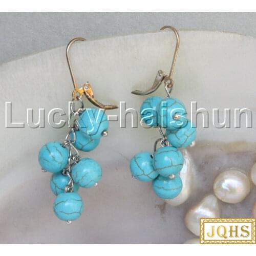 2" grape blue Dangle round turquoise earrings 925s silver hoop j12795