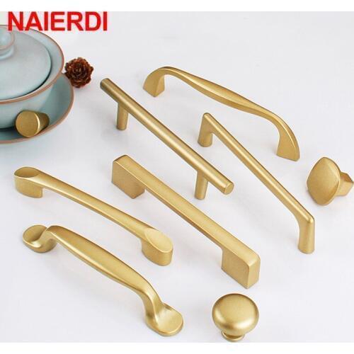 NAIERDI Matte Gold Cabinet Handles European Style Solid Aluminum Alloy Kitchen Cupboard Pulls Drawer Knobs Furniture Handle