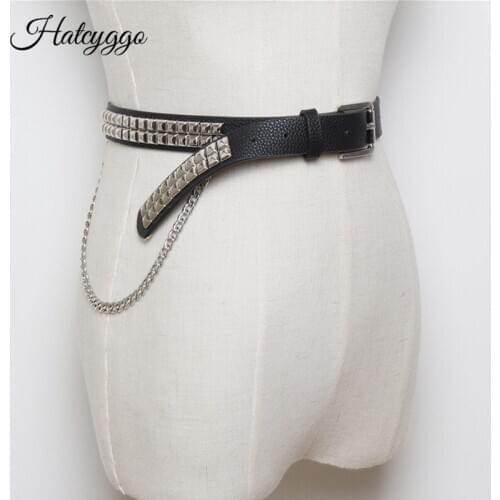 HATCYGGO Fashion Punk Hip-hop Belt Waist Chain Rivet Women Belt Male Pants Chain Jeans Silver Metal Clothing Accessories Jewelry