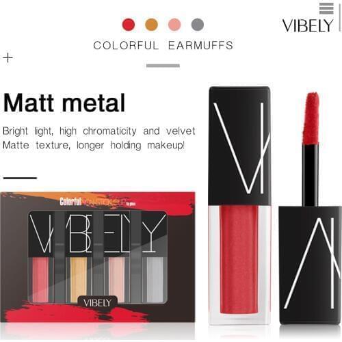 Makeup Lipstick 4Pcs/Lot Matte Lipgloss Set Long Lasting Metallic Shine Liquid Lip Gloss Nude Matt Lip Cosmetic