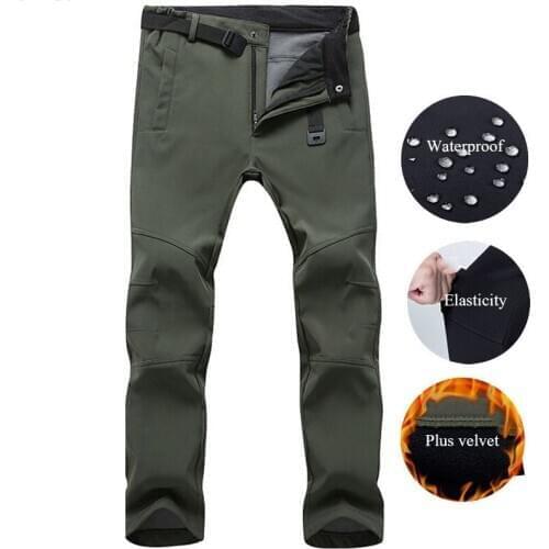 New Hiking Pants Men Waterproof Windbreaker Fleece Softshell Warm Trousers Outdoor Camping Trekking Skiing Sports Stretch Pants