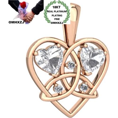 OMHXZJ Wholesale CA473 European Fashion Fine Woman Party Birthday Wedding Gift Heart Zircon 18KT Rose White Gold Pendant Charm