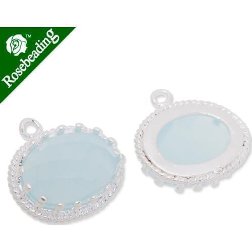 15.5x16.5mm framed glass,metal framed glass,Faceted glass,pacific opal,connectors,gemstone bezel,Sold 5pcs/lot-C3676