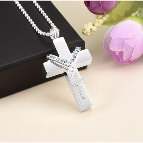 CMJ9877 Double Cross Memorial Ashes Necklace Urn Pendant Cremation Jewelry for Men Box Included