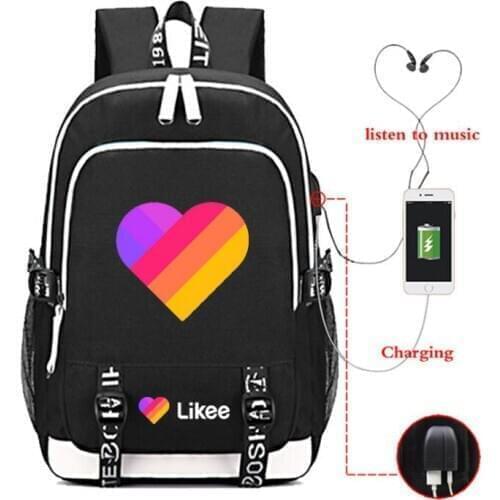 Hot Usb Charging Travel Laptop Bookbag "LIKEE 1 (Like Video)" Laptop Russian Styles School Bags for Teenage Girls Likee Backpack