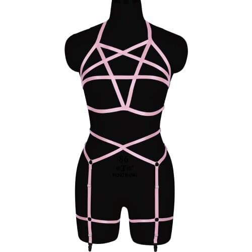 Full Boby Harness Sexy Sword Belt Pink Pentagram Original Design Elastic Waist Belt Festival Clothing Rave Bdsm Fetish Lingerie