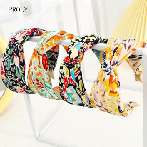 PROLY New Fashion Womens Hair Accessories Small floral Bohemia Headband Summer Cross Knot Wide Side Turban Hair Accessories