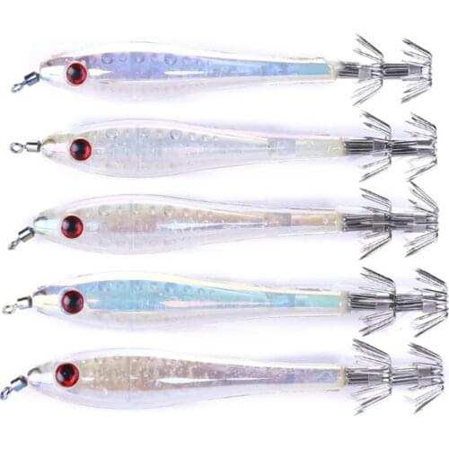 FISHINAPOT 1PCS Lifelike Octopus Squid Jig Fishing Lure 6g/9.5cm Luminous Shrimp Available Bait with Treble Hook Tackle