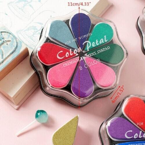 Cute 8Colors Water Drop Petal Ink Pad Stamp DIY Finger Painting Craft Stationery 24BB