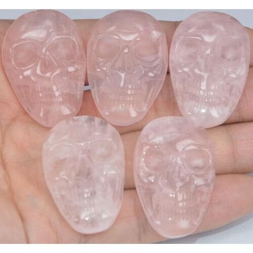 1.37" Natural Gemstone Rose Quartz Carved Stone Skull Cab Cabochon Figurine Statue 1 Piece