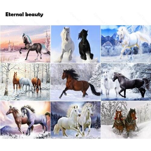 Rhinestone Paintings Crystal Decoration Diy Diamond Painting Horse In Winter 5D Cross Stitch Diamond Embroidery for Home Decor