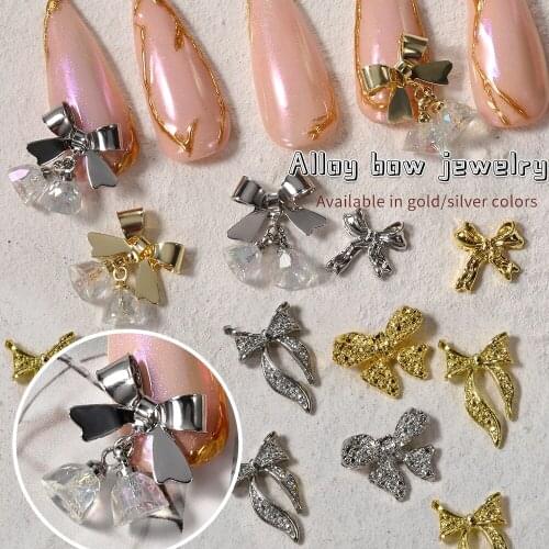New Japanese Style Bow Knot Nail Art Accessories Alloy Crystal Bell Shiny Luxury Rhinestone Pendant Nail Art Decoration Tool Hot