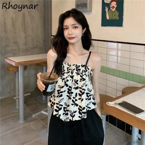 Camis Womens Summer Print Vintage Cropped All-match Tops Korean Style Streetwear Harajuku New Arrivals Popular Fashion Casual