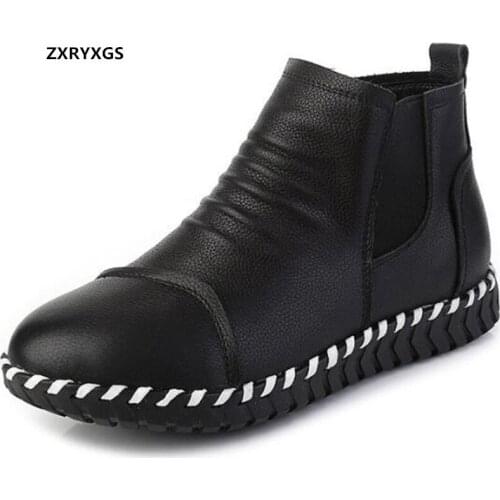 2021 New Autumn Genuine Leather Boots Fashion Casual Shoes Non-slip Wear Soft Sole Comfortable Warm Boots Winter Big Size 34-43