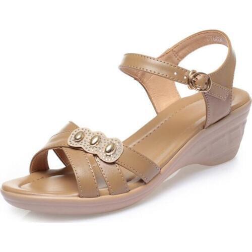 2020 Summer New Women Sandals Rhinestone Genuine Leather Sandals Fashion High Heel Sandals Comfort wedge Sandals Large Size 43