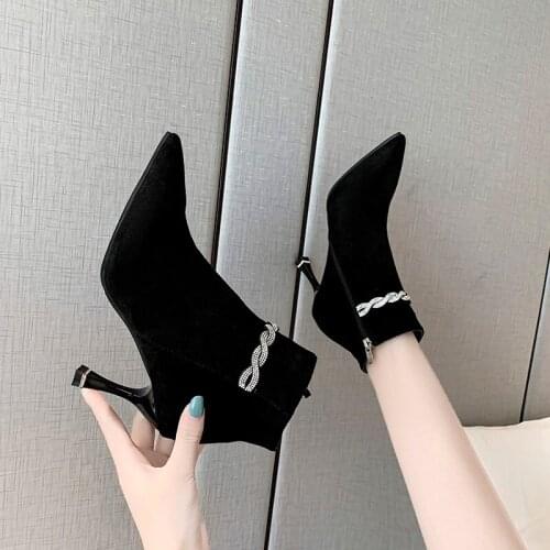 Women Boots Corduroy Butterfly-knot Boots Sexy High Heels Party Shoes Winter plus velvet Keep Warm Female Boots zapatos de mujer