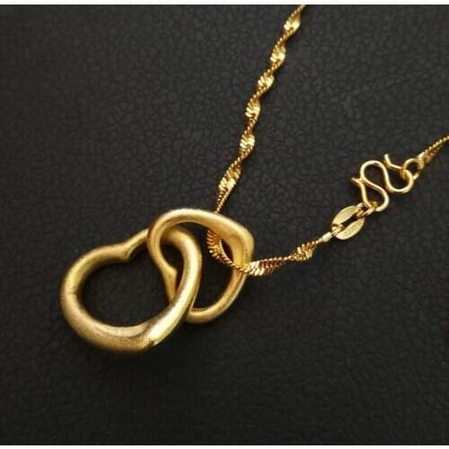 24K Gold Filled Necklaces For Women Double Heart Pendant & Necklace Collares Choker Femme Wedding Bridal Jewelry 2020 Accesories