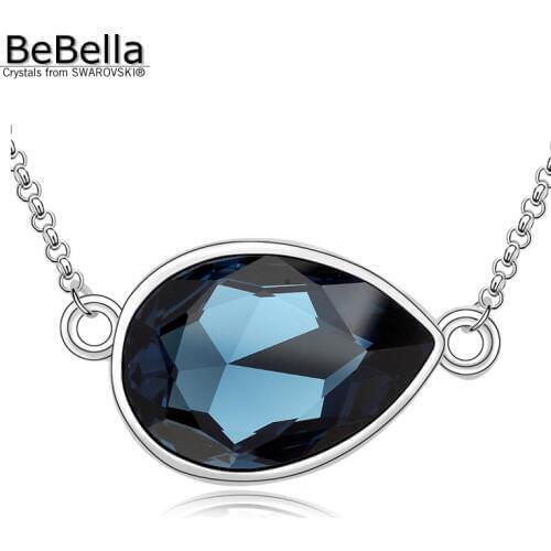 BeBella big horizontal drop pendant necklace in montana blue made with Austrian Crystals from Swarovski for women gift