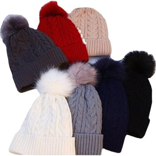 New Winter Crochet Pompom Ball Baby Girls Hats Unisex Warm Cap for Boys Girls Women Men Knitted Baby Caps