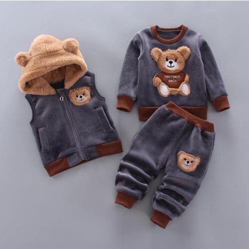 Fashion Childrens Winter Suit Baby Girl Clothes Vest+Coat+Pant 3 Picecs Boy Set Cartoon Bear Clothes For Girls For 1-4 Age