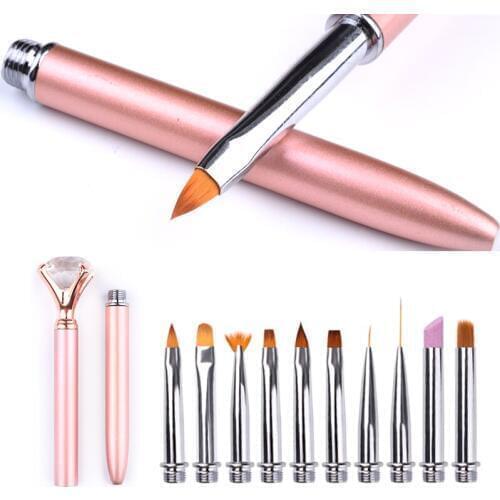 1set Replace Head Metal Nail Art Brush Pens For Drawing Liner 3D Carving Flowers Removing Cuticles Pusher Manicure Accessory