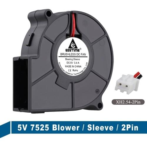 1Pieces Gdstime 75mm x 25mm 3D Printer Accessories 7525 Turbo Fan Low Silent DC 5V 75*25mm Brushless Blower Cooling Fan 2Pin