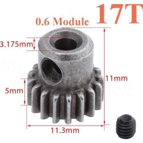 11119 Metal Motor Gear 17T Pinion HSP 1/10 Parts For EP Model Car 4WD Monster Truck 94111 (Pro) BRONTOSAURUS Redcat Volcano Epx