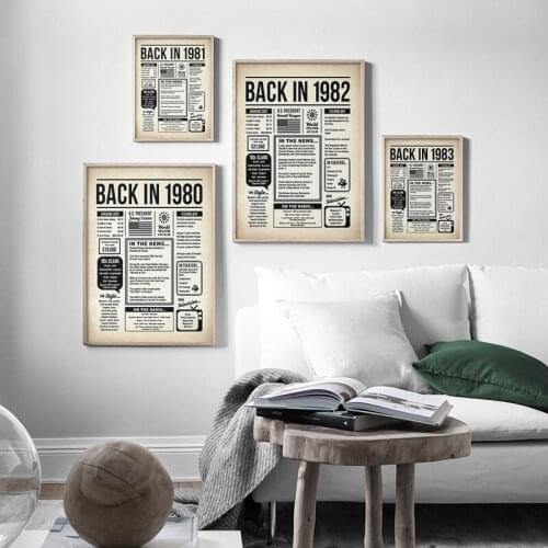 Back 1980-1999 Posters and Prints Newspaper Vintage Canvas Paintings Wall Art Birthday Sign Wall Pictures for Living Room Decor