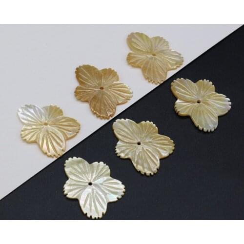 2PCS New Natural SeaWater Flower-shaped Golden Shell Pendant Beads Crafts Exquisite Making DIY Necklace Bracelet Anklet Jewelry