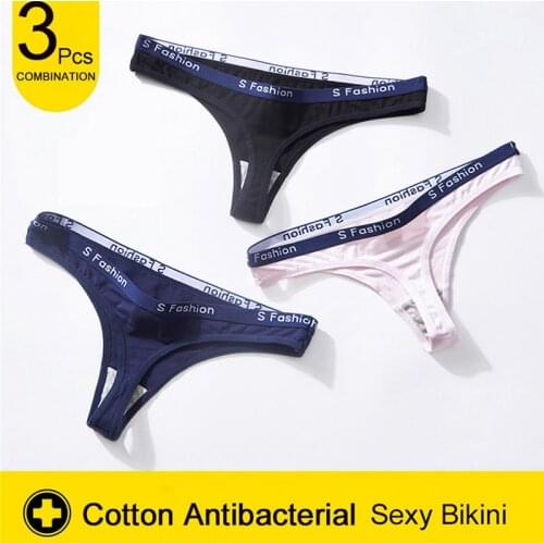 3Pcs/lot Womens Sexy Panties Set Soft Cotton Seamless Letter G-string Thongs for Female Breathable Low Rise Lady Solid Lingerie