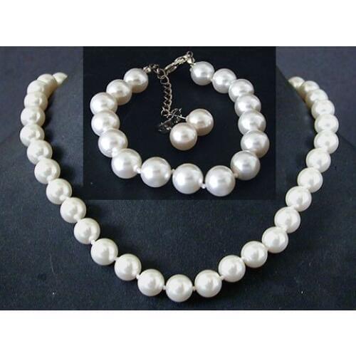 9-10 mm WHITE SHELL PEARL NECKLACE BRACELET EARRINGS