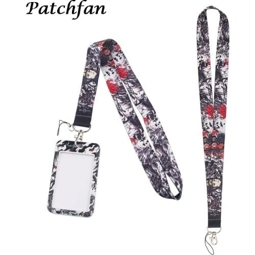 AD278 Patchfan Cartoon Black Cat Lanyard Keychain key Badge ID Mobile Phone Rope Cute Gifts Lanyard With Card Holder