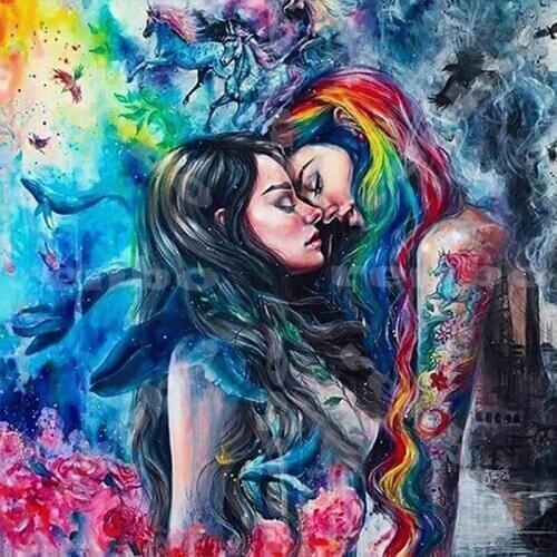 5D Full drill diamond painting cross stitch lesbian home decorations gay woman Greater than 40cm color box packaging