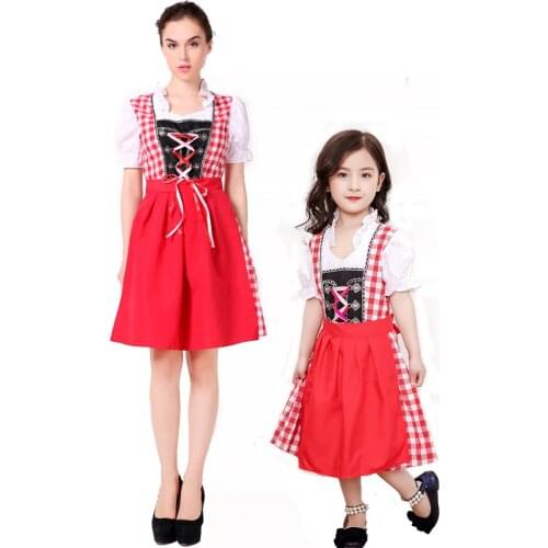 Bavarian Women Oktoberfest Costumes Kids Beer Waiter Cosplay German Beer Wench Girl Fancy Dress for Mother Daughter