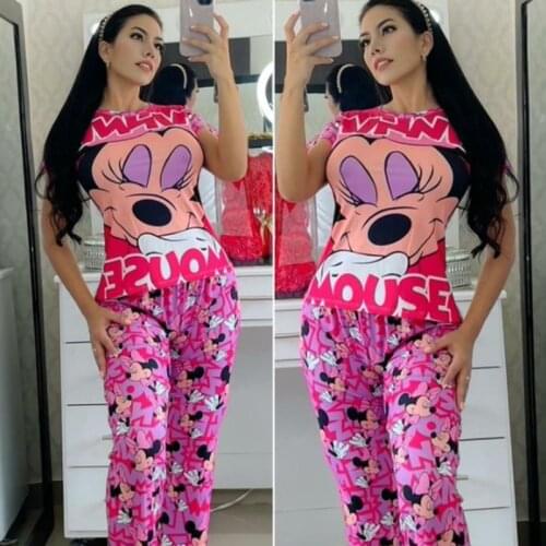 Disney Mickey Mouse Stitch cute two piece fashion casual vest trousers women suit 2021 Short sleeved T shirt and trousers