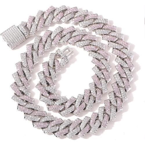 Iced Out Chains For Men Women Pink Cuban Link Necklace Luxury Micro Paved CZ Cuban Chain Hip Hop Jewelry Gifts