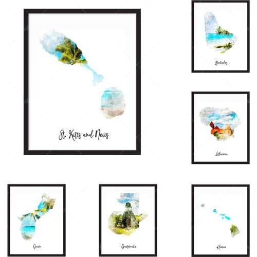 Guatemala aquarelle carte imprimer - état, carte pays, carte, voyage, impression, affiche murale Art Home Decor grand mur Art Gi