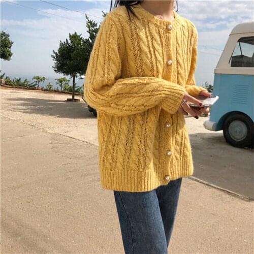 2019 Women Cardigans Sweater V neck Solid Loose Knitwear Single Breasted Casual Knit Cardigan Outwear Winter Jacket Coat