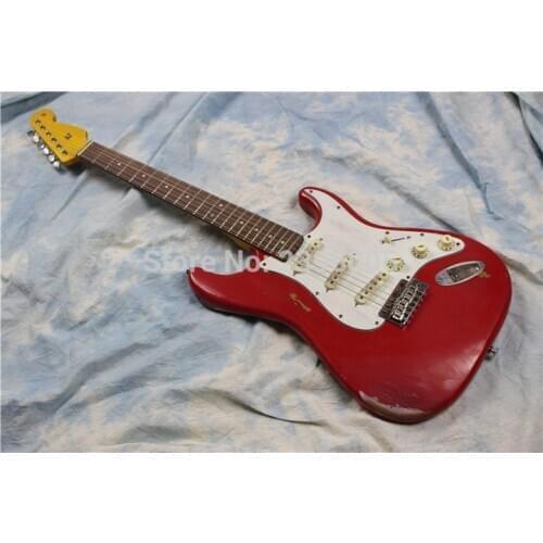New arrival limited classic Apple red relic st electric guitar master build handmade retro aged guitar st guitar high quality