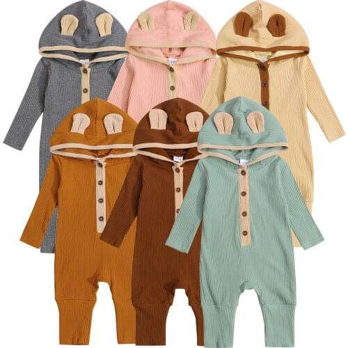 Citgeett Autumn Newborn Baby Girls Boys Casual Long Sleeve Jumpsuit Button Hooded Romper Spring Clothes