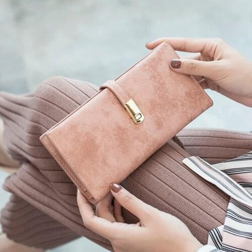 Women Wallet Ladies Long Buckle Handbags Fashion Large Capacity Soft Coin Purse with Leather Money Clip for Female cartera mujer