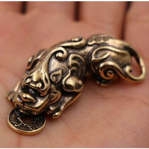 Chinese Old antique Collectibles Pure brass God beast pixiu small pendant Gift