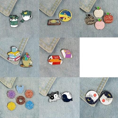 Fashion cartoon combination enamel brooch fruit.whale.book.pizza green plant fun badge boyfriend lapel jewelry accessories