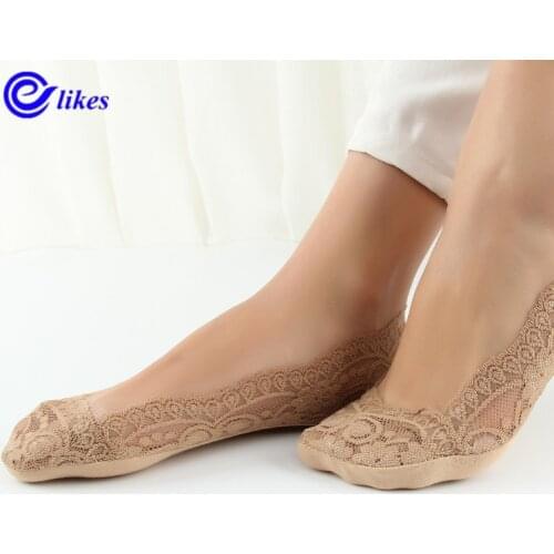 Fashion Womens Socks Summer Lady Cotton Lace Short Ankle Female Antiskid Invisible Liner No Show Low Cut Socks