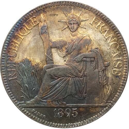 French Indochina 1895 A 1 Piastre Commerce Coin REPUBLIQUE FRANCAISE Cupronickel Silver Plated Copy Coins