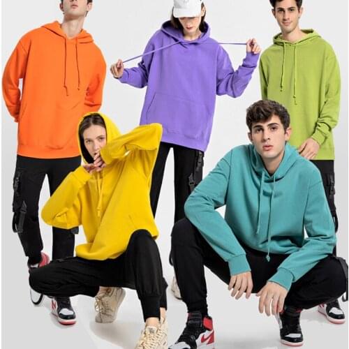 350G mens and womens sports sweaters thickened candy solid color hoodie sweaters men loose off shoulders big hoop tide fleece