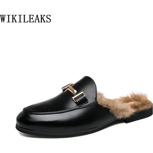 Half Shoes for Men 2021 Black Leather Casual Shoes Mens Mules Fashion Slip on Shoes Man Bling Chaussure De Homme Mule Masculino