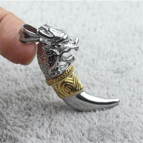 Mens 316L Stainless Steel Silver color Gold color Dragon Tooth Pendant