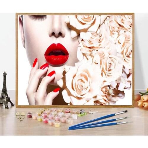 CHENISTORY Paint By Number Girl Lip DIY Pictures By Numbers Flowers Kits Hand Painted Painting Art Drawing On Canvas Gift Home D