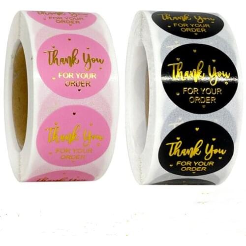 500pcs 2.5cm Thank You For you Order Gold Sticker Envelope Seal Scrapbook Pink /Black Cute Round Shape Stationery Label